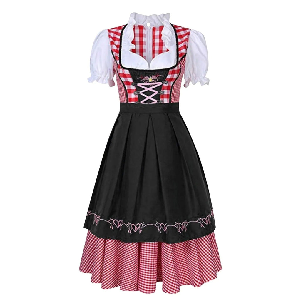 Dirndl-sæt til kvinder med ternede seler bluse nederdel Oktoberfest | Mathilde