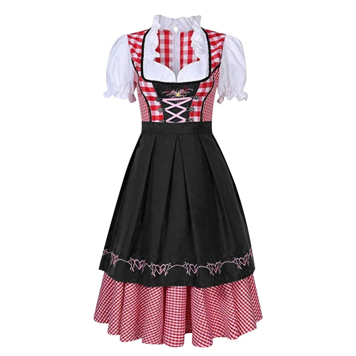 Dirndl-sæt til kvinder med ternede seler bluse nederdel Oktoberfest | Mathilde