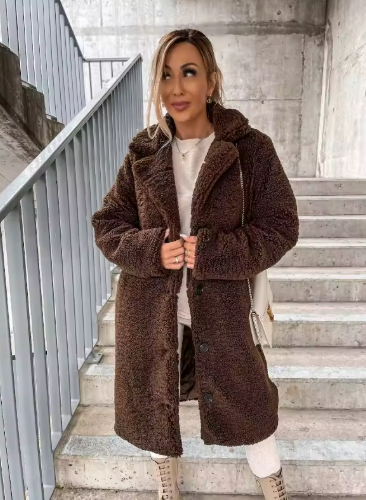 Lang teddy trenchcoat med blød struktur klassisk lukning og varme | Amélie
