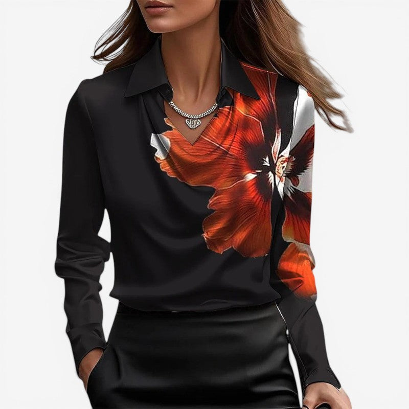 Bluse Slim Fit Høj Krave Polyester | Luviana