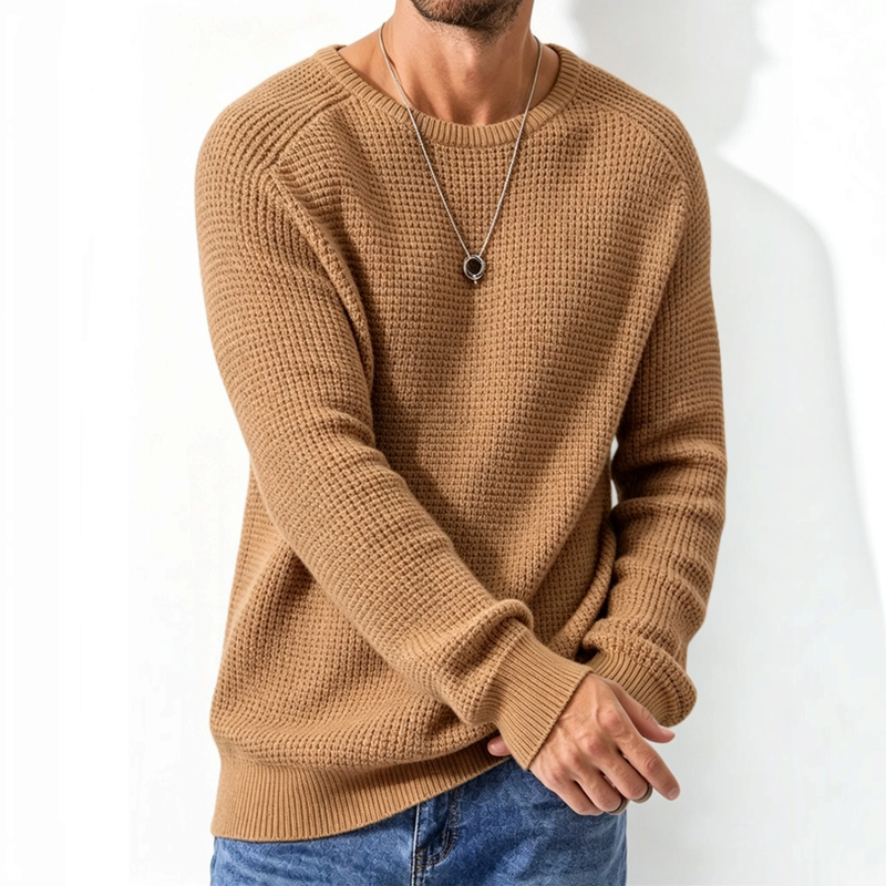 Strikket herretrøje i bomuld med rund hals | Tiberius