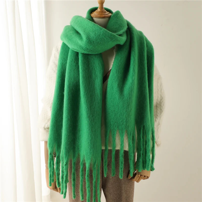 Langt damesjal i kashmir-look med frynser let design 240 cm | Isabelle