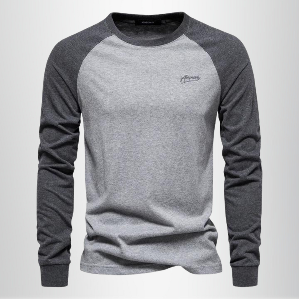 Langærmet herre T-shirt med raglanærmer rund hals og regular fit | Bastien
