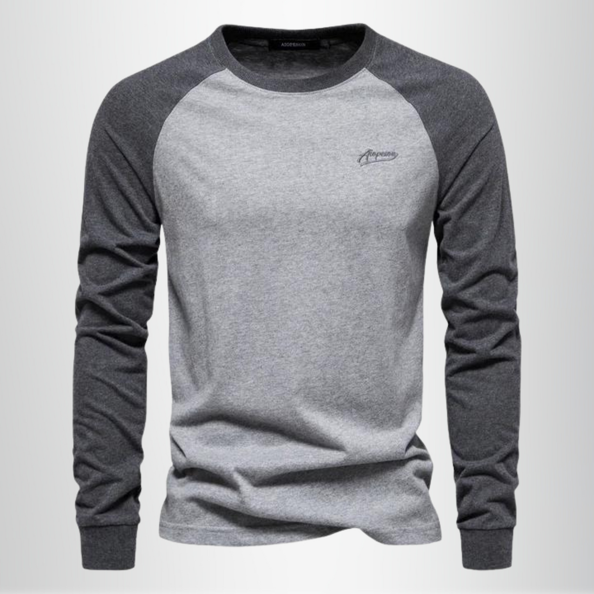 Langærmet herre T-shirt med raglanærmer rund hals og regular fit | Bastien