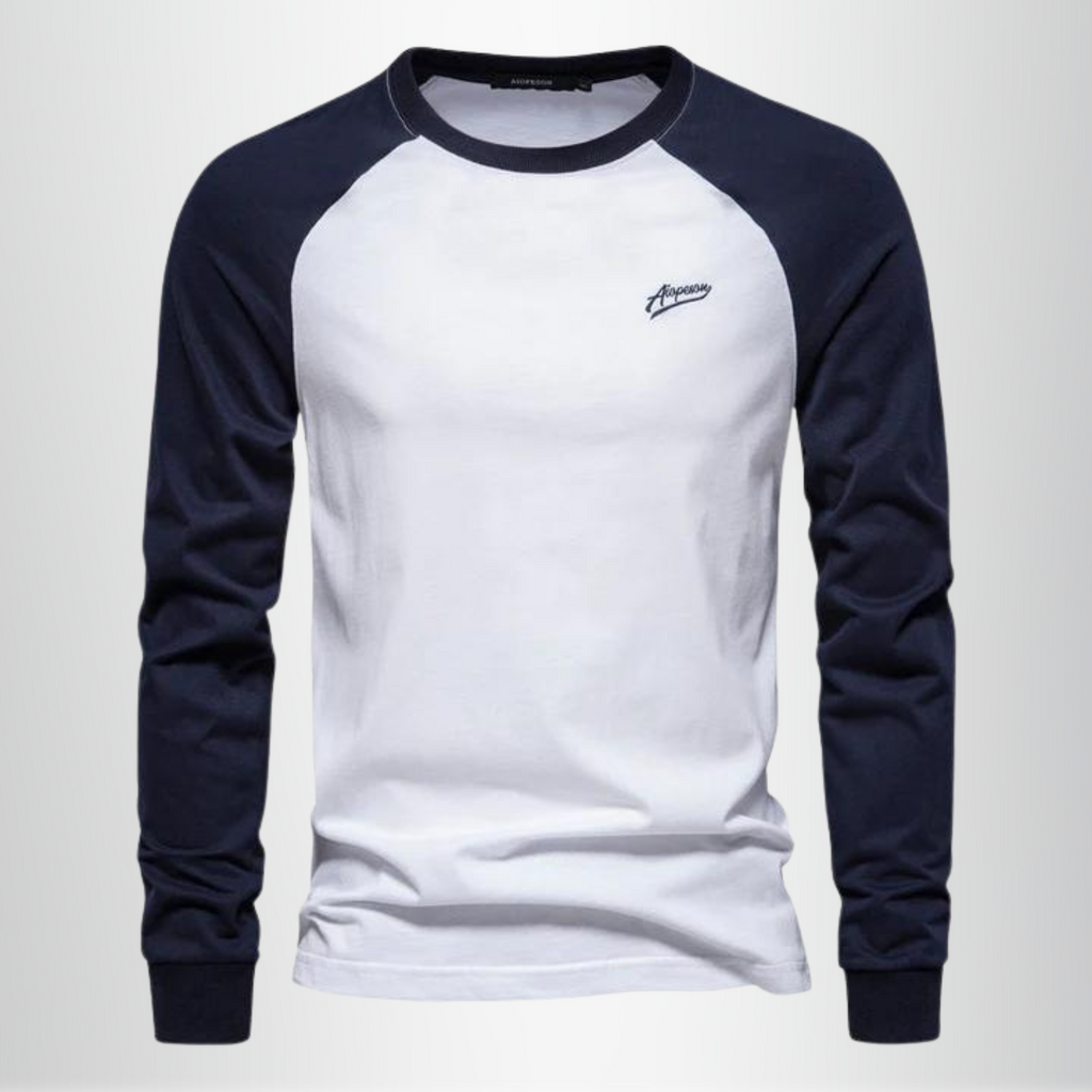 Langærmet herre T-shirt med raglanærmer rund hals og regular fit | Bastien