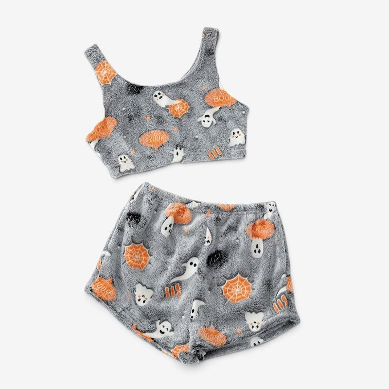 Halloween Pyjamassæt Dame Spøgelse Selvlysende Top Shorts Nattøj | Cristina