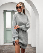 Lang oversized damepullover med høj hals – Lurevya