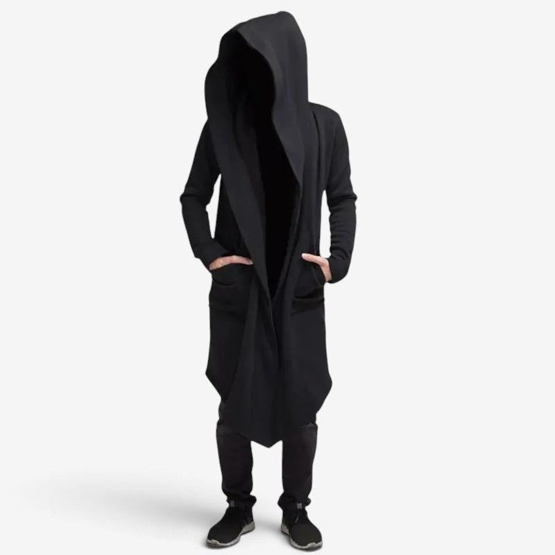 Lang herre hoodie cardigan med hætte åben front løs pasform | Maurice