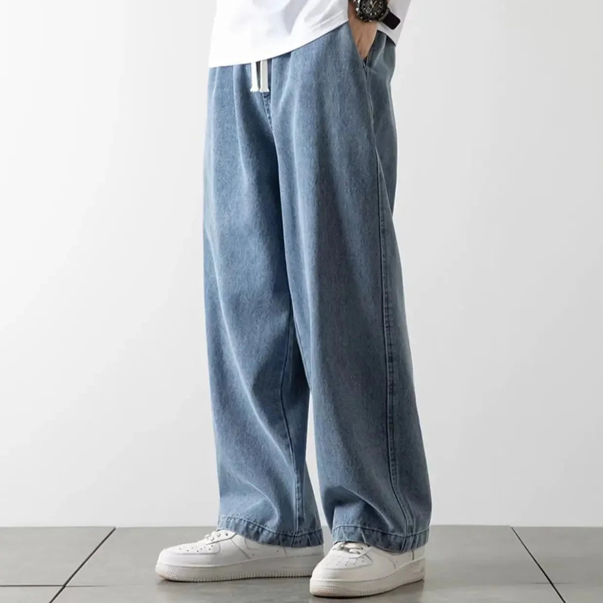 Baggy Jeans Elastisk Talje Letvasket Denim | Calvix
