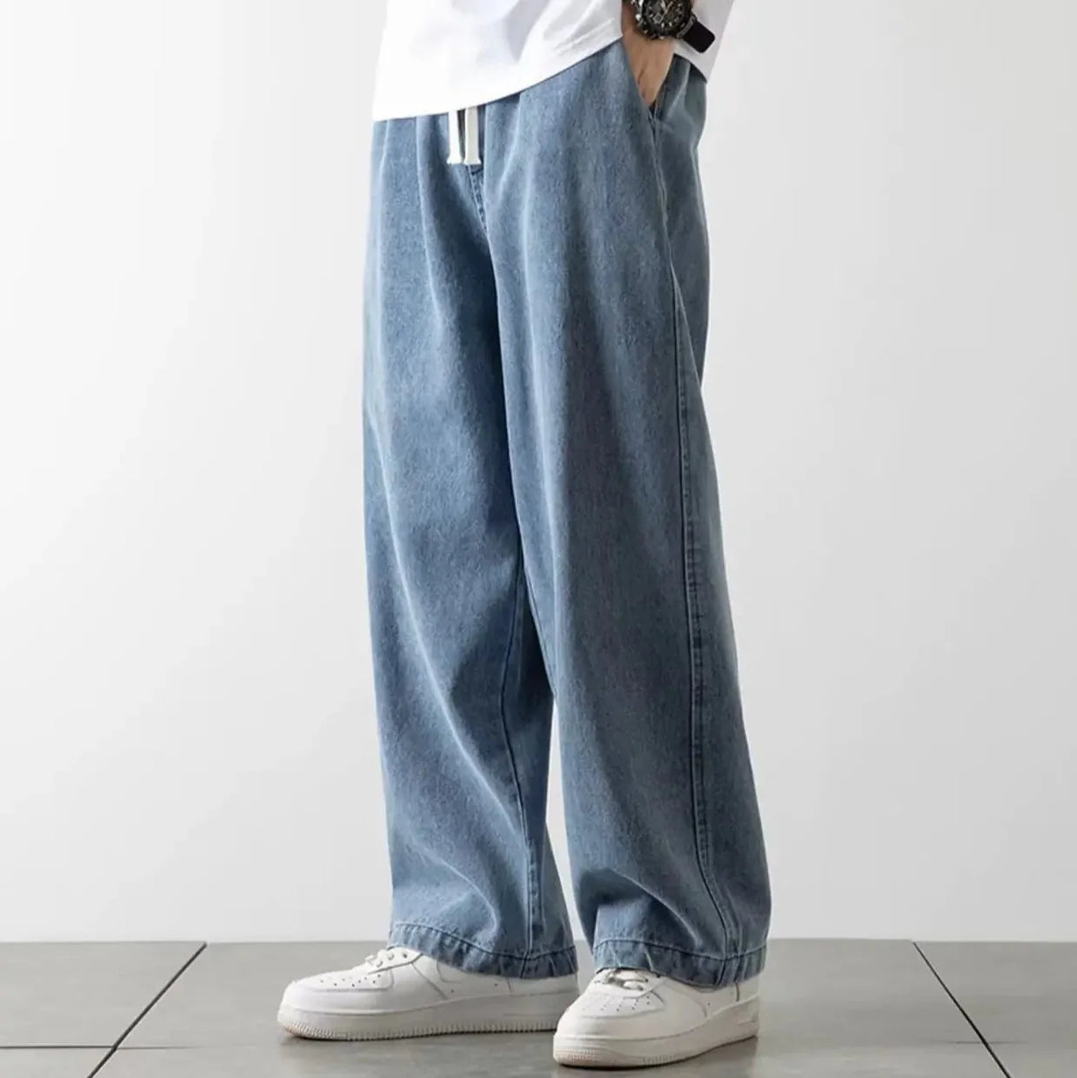 Baggy Jeans Elastisk Talje Letvasket Denim | Calvix