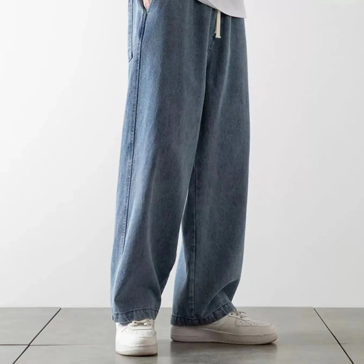 Baggy Jeans Elastisk Talje Letvasket Denim | Calvix