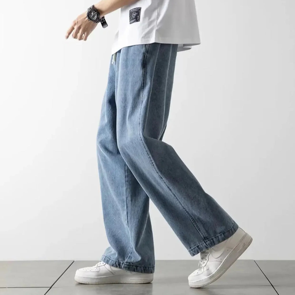 Baggy Jeans Elastisk Talje Letvasket Denim | Calvix