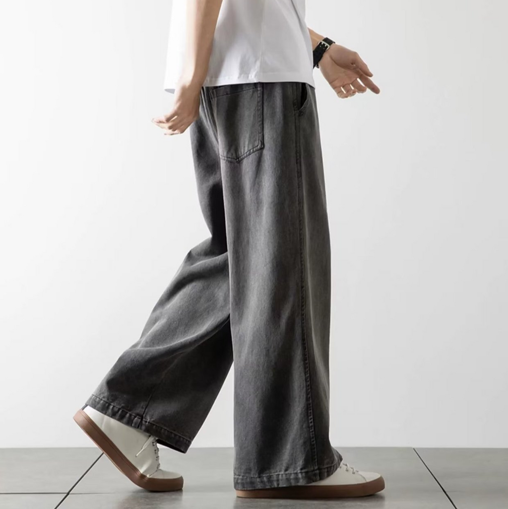 Baggy Jeans Elastisk Talje Letvasket Denim | Calvix