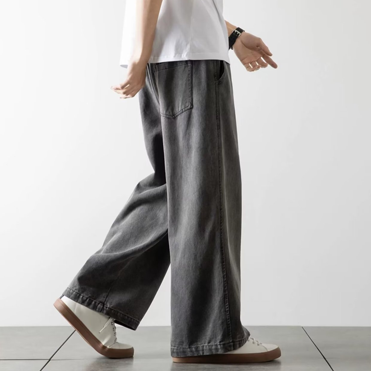 Baggy Jeans Elastisk Talje Letvasket Denim | Calvix