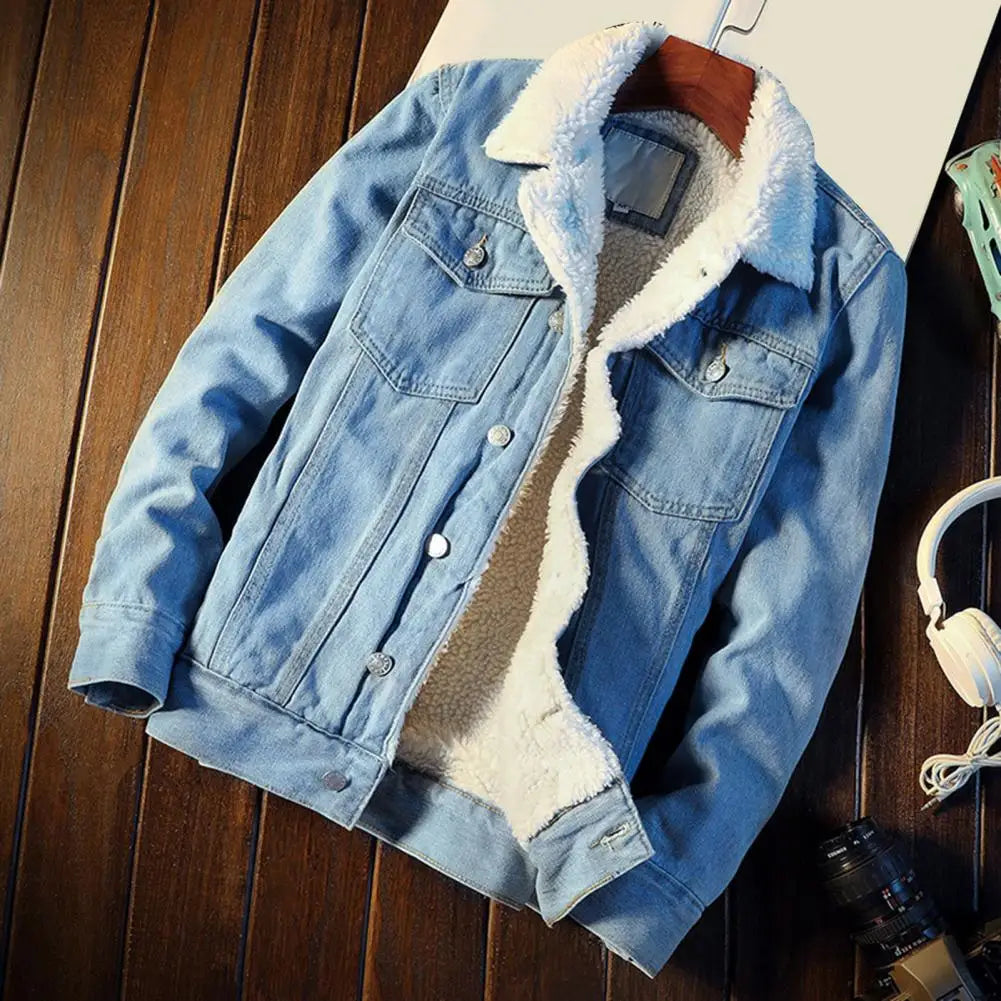 Denimjakke Herre Fleeceforet Bomuldsblanding Vinterjakke Casual | Brando