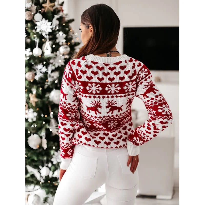Klasyczny sweter z dzianiny Fair Isle z okrągłym dekoltem i długimi rękawami | Celesty