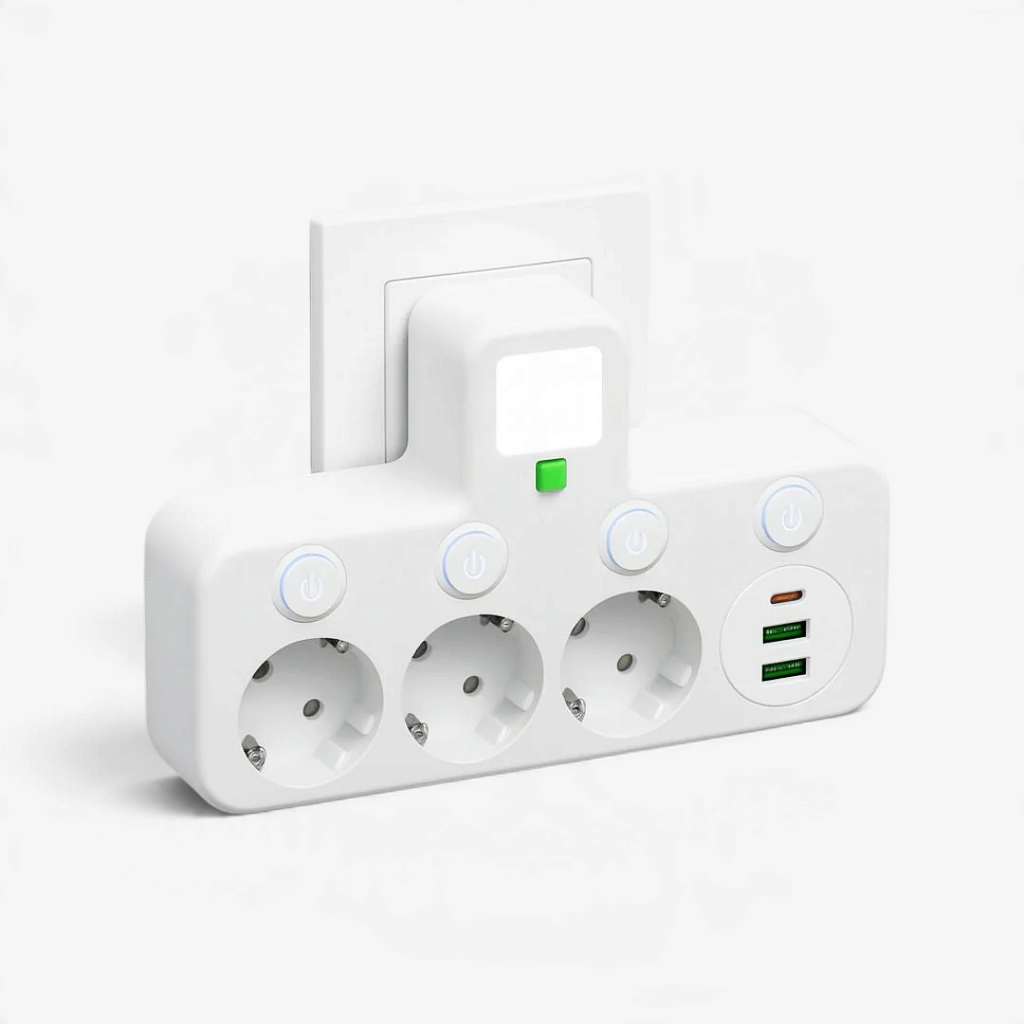 Multifunktionel stikdåse med USB og USB-C til opladning | Powerec