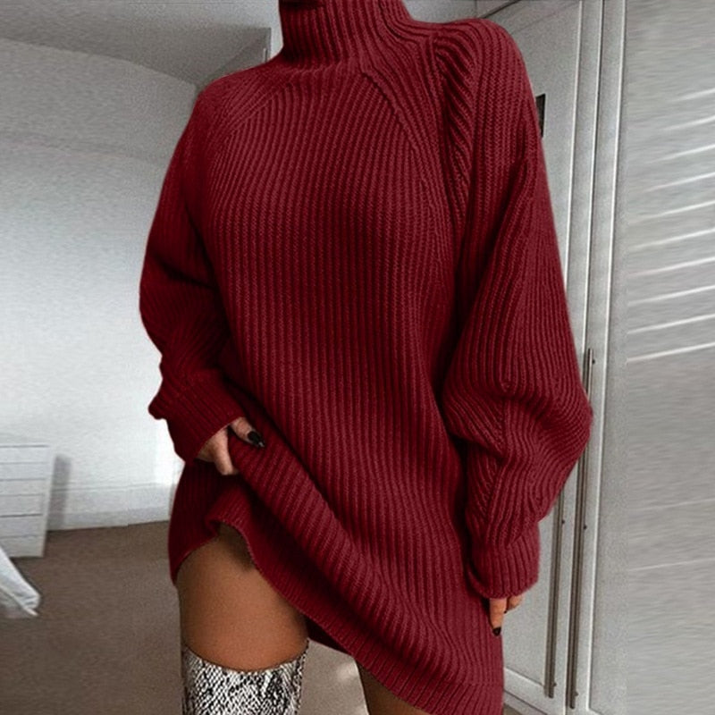 Lang oversized damepullover med høj hals – Lurevya