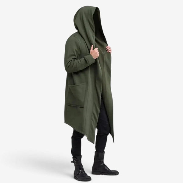 Lang herre hoodie cardigan med hætte åben front løs pasform | Maurice