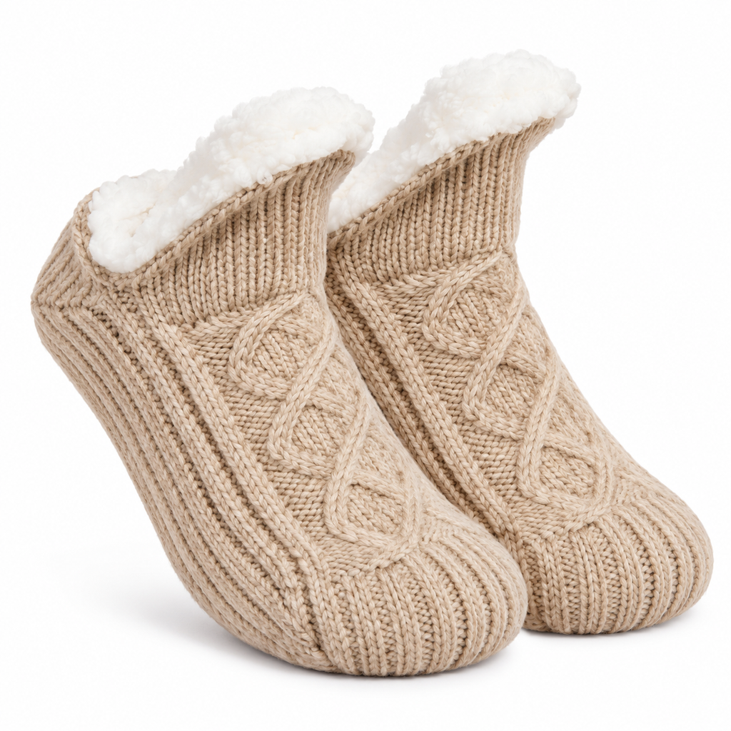Fleeceforede hjemmesokker med skridsikker sål til indendørs brug | Mandon