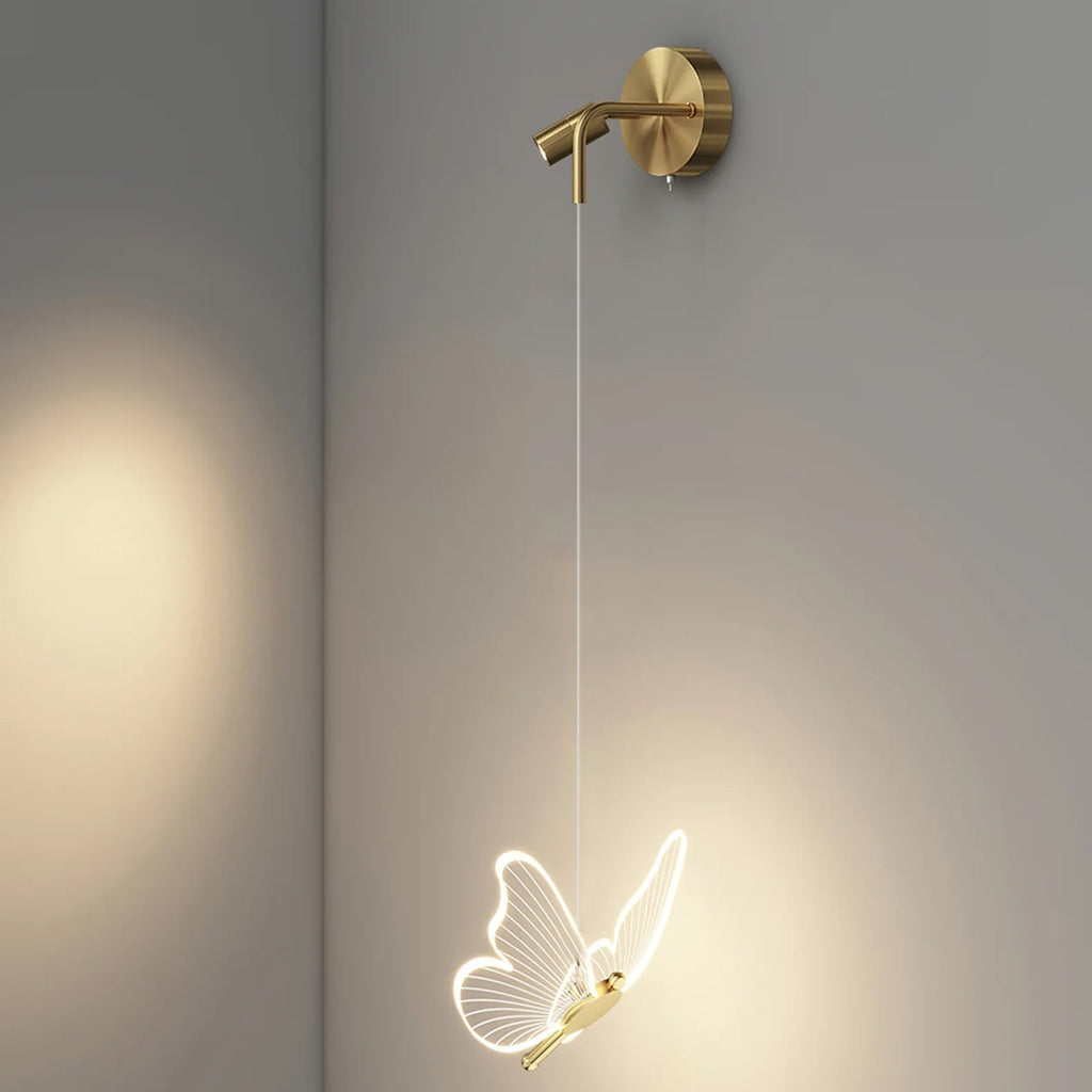 LED væglampe med sommerfugledesign metal akryl guld og vertikal montering | Blanche