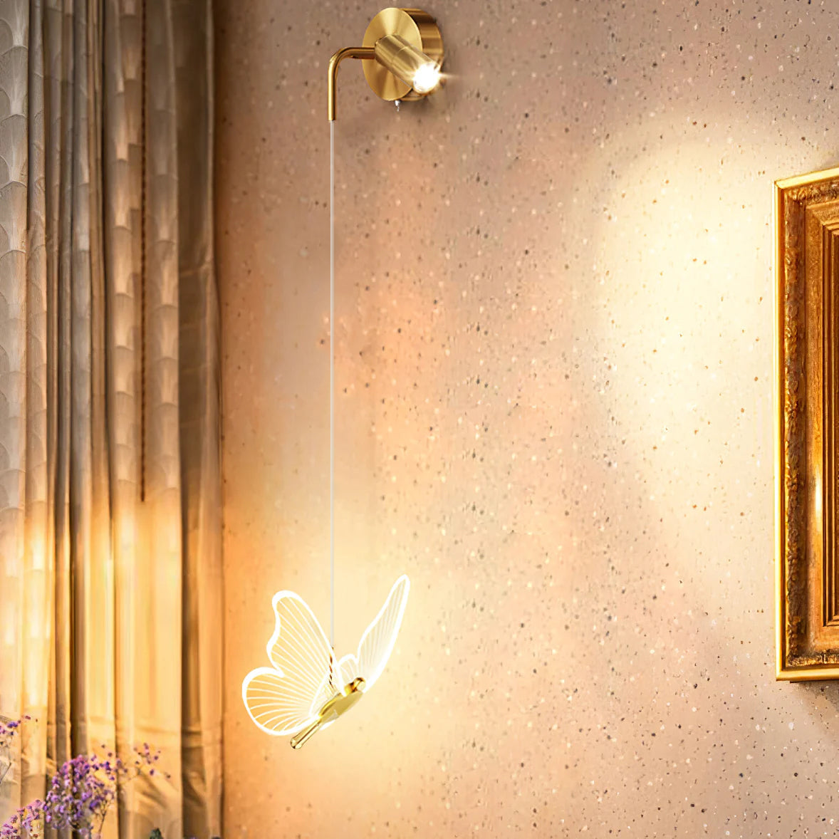 LED væglampe med sommerfugledesign metal akryl guld og vertikal montering | Blanche