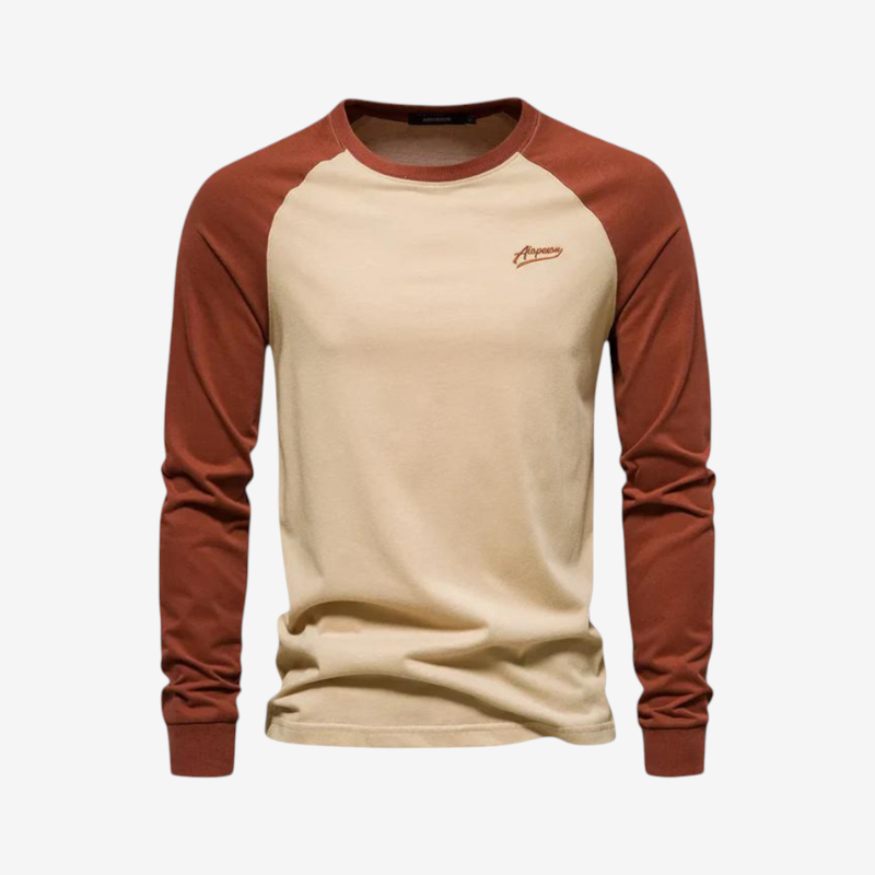 Langærmet herre T-shirt med raglanærmer rund hals og regular fit | Bastien