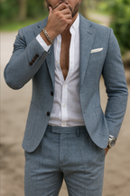 Alviro Senn Herre Linned Sæt Sommer Slim Fit Elegant Åndbart