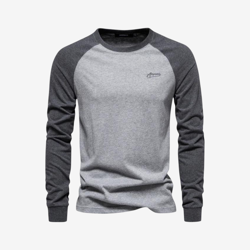 Langærmet herre T-shirt med raglanærmer rund hals og regular fit | Bastien