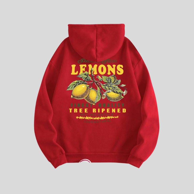 Lemon Unisex Hættetrøje – Hoodie med Citronprint og Tekst