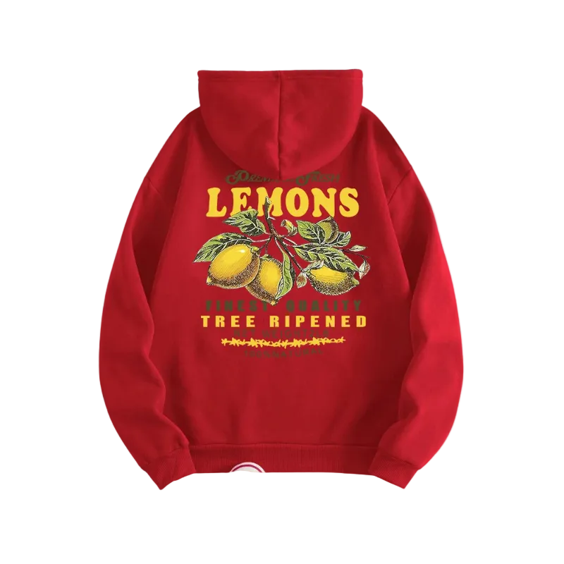 Unisex Hoodie Citron Print Afslappet Pasform Blød Bomuld | Zenvy