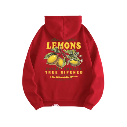 Unisex Hoodie Citron Print Afslappet Pasform Blød Bomuld | Zenvy