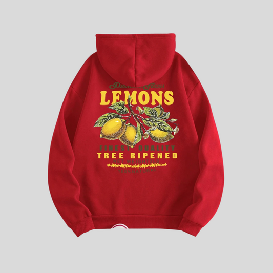 Lemon Unisex Hættetrøje – Hoodie med Citronprint og Tekst