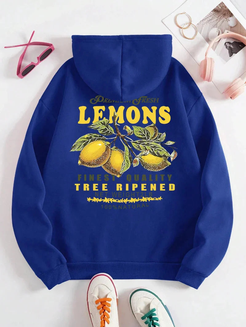 Lemon Unisex Hættetrøje – Hoodie med Citronprint og Tekst
