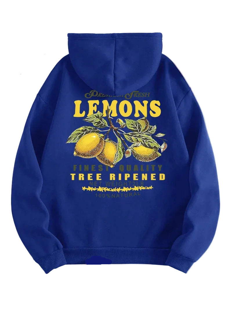 Unisex Hoodie Citron Print Afslappet Pasform Blød Bomuld | Zenvy