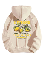 Unisex Hoodie Citron Print Afslappet Pasform Blød Bomuld | Zenvy
