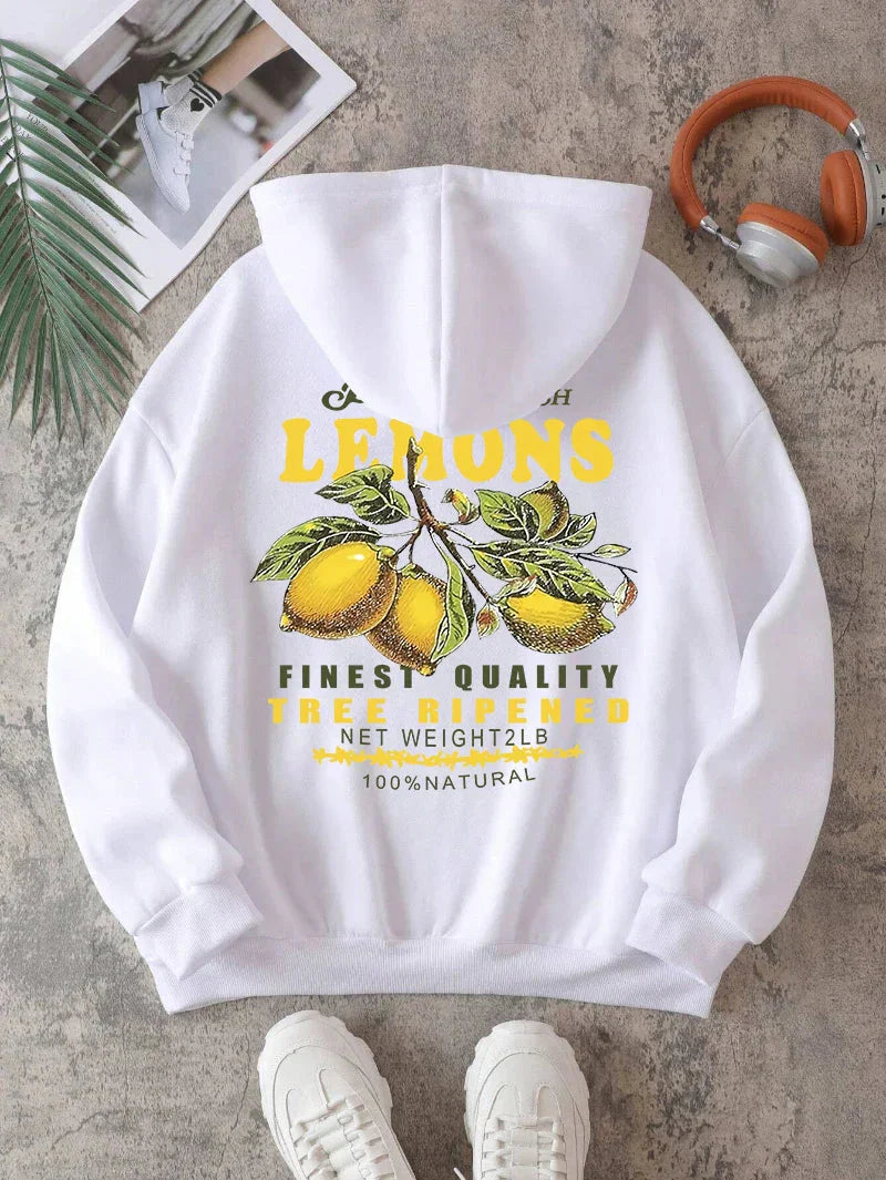 Lemon Unisex Hættetrøje – Hoodie med Citronprint og Tekst