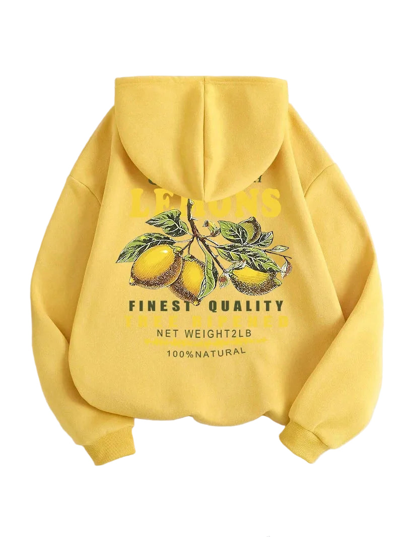 Unisex Hoodie Citron Print Afslappet Pasform Blød Bomuld | Zenvy
