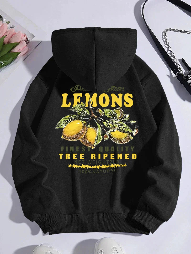 Lemon Unisex Hættetrøje – Hoodie med Citronprint og Tekst