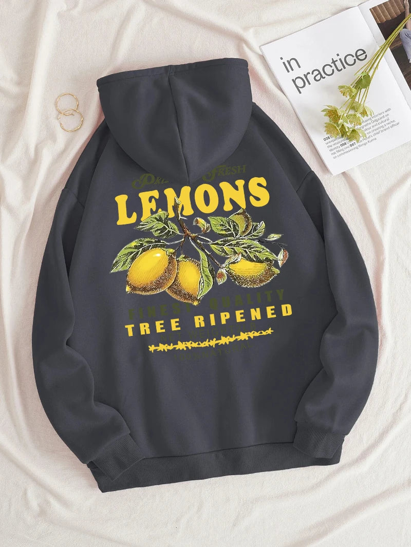 Unisex Hoodie Citron Print Afslappet Pasform Blød Bomuld | Zenvy