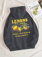 Unisex Hoodie Citron Print Afslappet Pasform Blød Bomuld | Zenvy