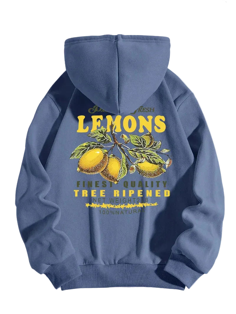Unisex Hoodie Citron Print Afslappet Pasform Blød Bomuld | Zenvy