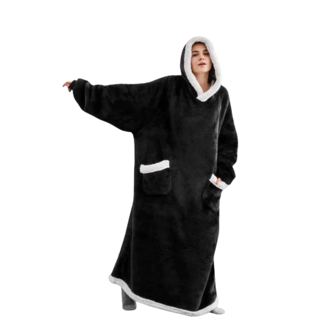 Hoodie Tæppe Oversized Sherpa Fleece Mikrofleece Hættetrøje | Bruna