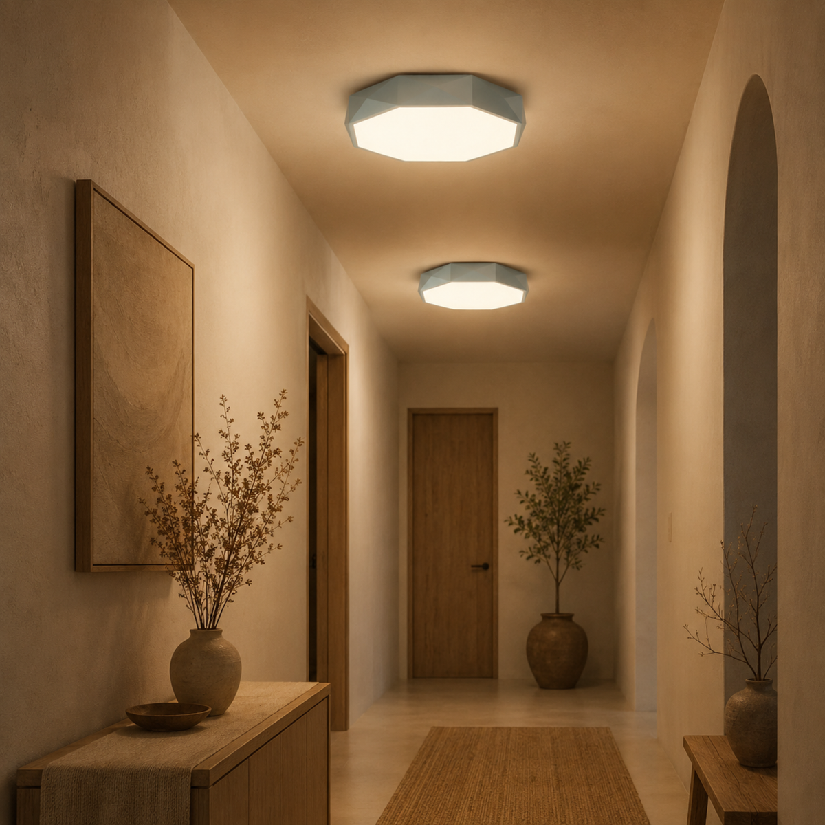 Geometrisk LED loftlampe med integreret lys fladt ottekantet design | Yvette