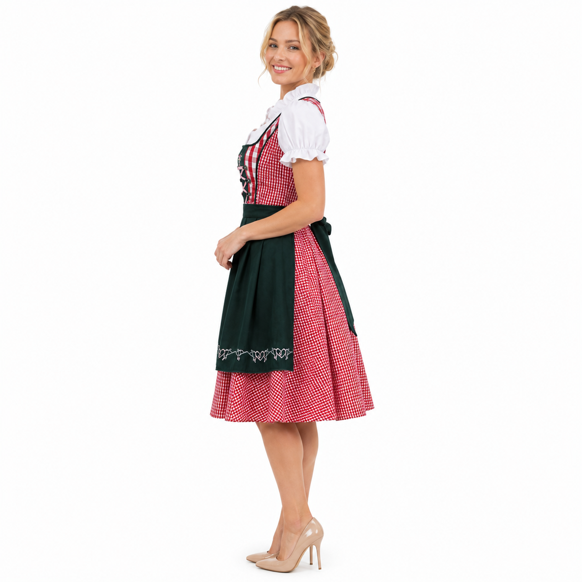 Dirndl-sæt til kvinder med ternede seler bluse nederdel Oktoberfest | Mathilde