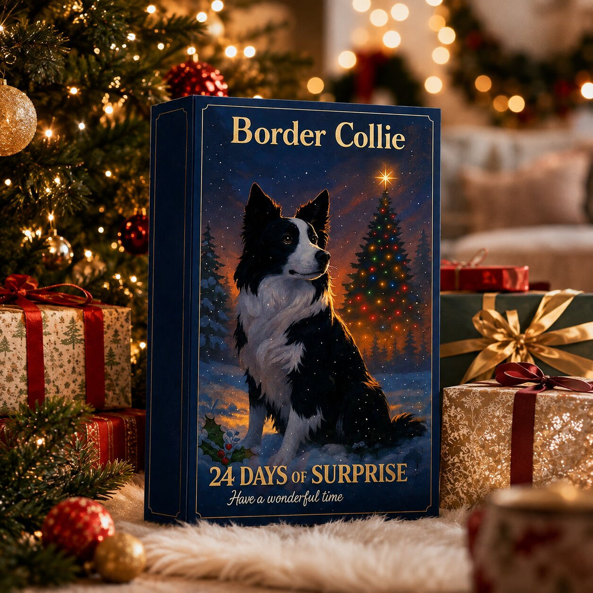 Julekalender med 24 låger og Border Collie motiver | Aventaria