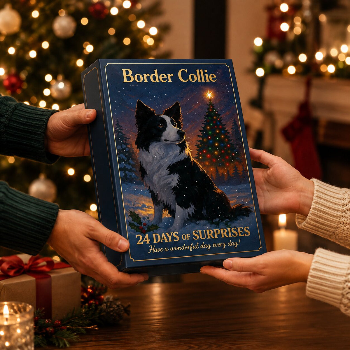 Julekalender med 24 låger og Border Collie motiver | Aventaria