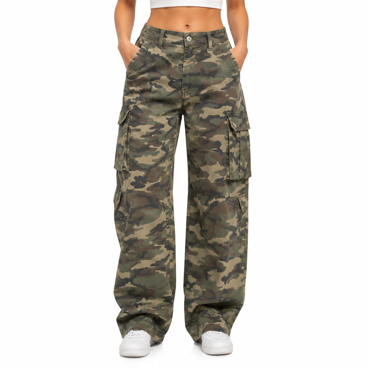 Camouflage cargojeans til kvinder med stretch-talje og afslappet hverdagsdesign | Honorine