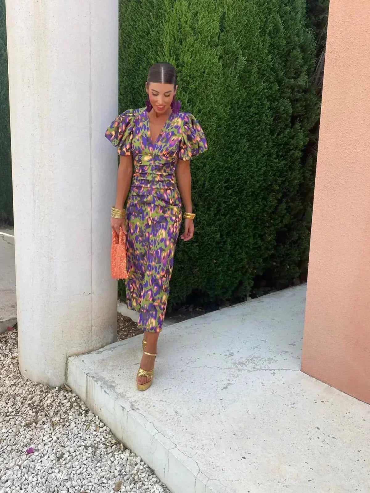 Midikjole Farverigt Print Sommerstil | Falken