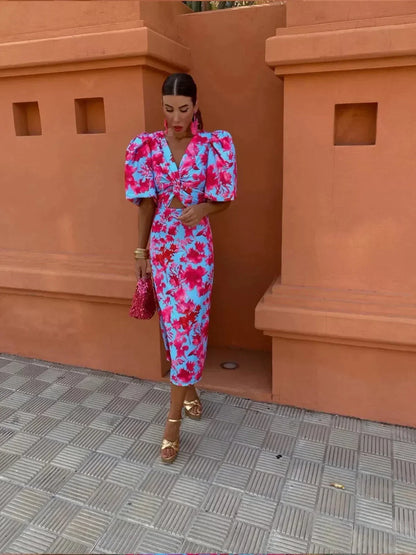 Midikjole Farverigt Print Sommerstil | Falken